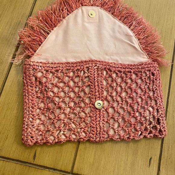 btb Womens Jayden Raffia Clutch Bag Straw Peach Salmon Color New without tag - Picture 2 of 14